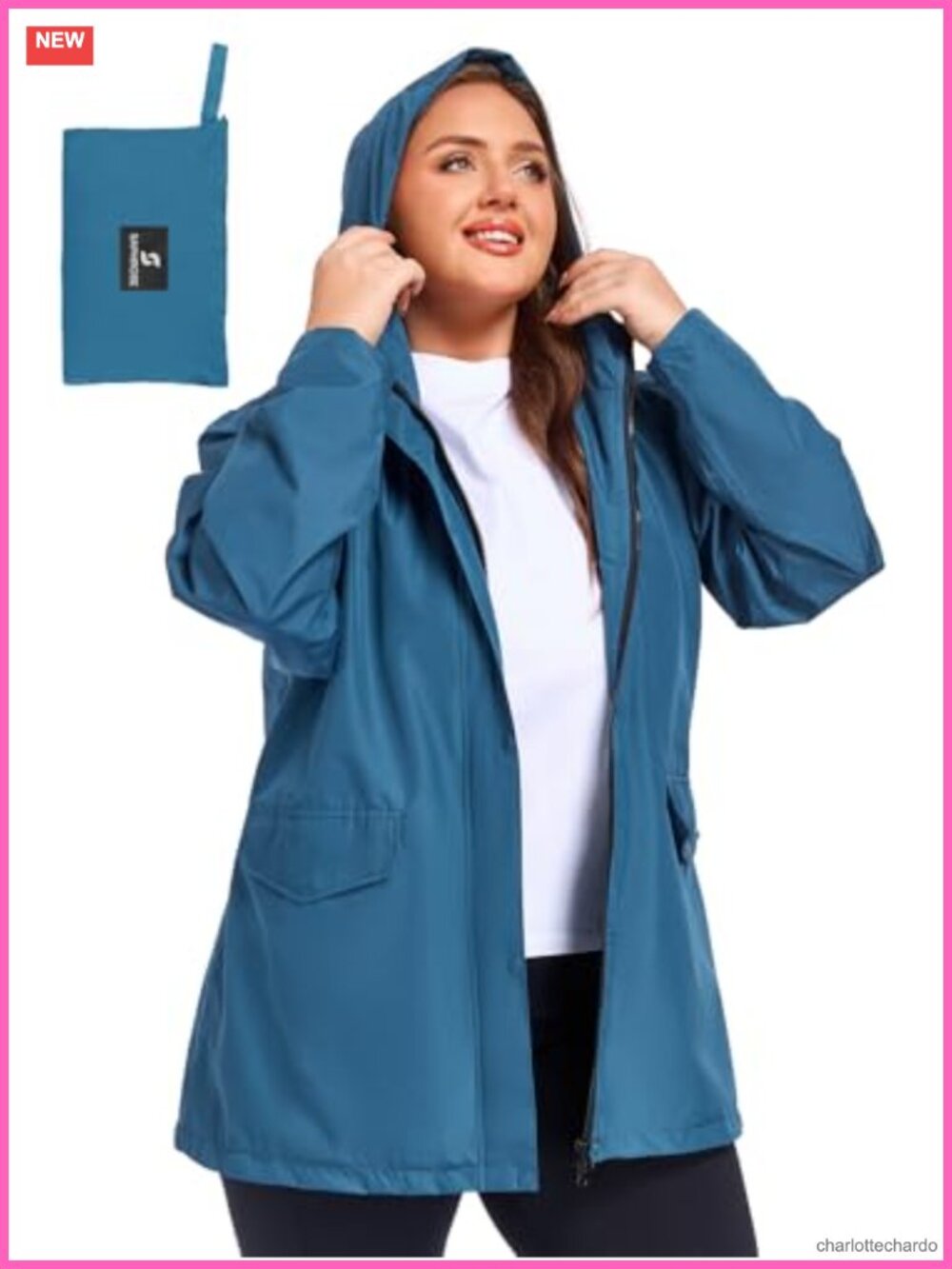 Plus Size Packable Waterproof Rain Jacket with Hood